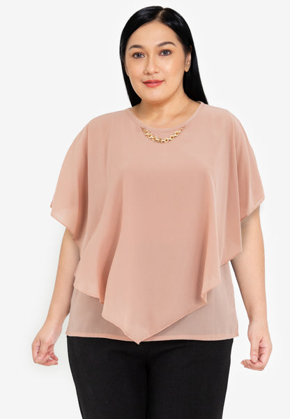 Divina Plus Size Overlay Blouse Top with Neck Lace