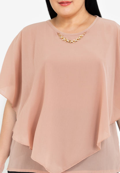 Divina Plus Size Overlay Blouse Top with Neck Lace