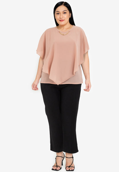Divina Plus Size Overlay Blouse Top with Neck Lace