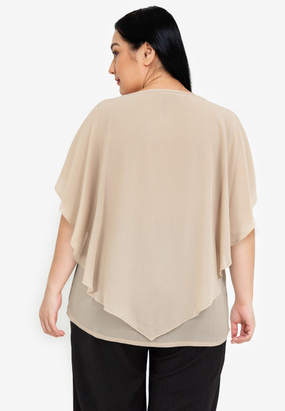 Divina Plus Size Overlay Blouse Top with Neck Lace