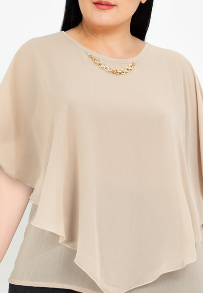 Divina Plus Size Overlay Blouse Top with Neck Lace