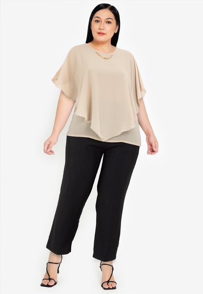 Divina Plus Size Overlay Blouse Top with Neck Lace