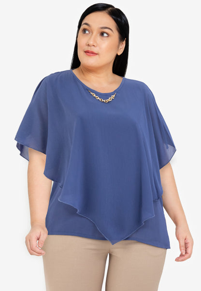 Divina Plus Size Overlay Blouse Top with Neck Lace