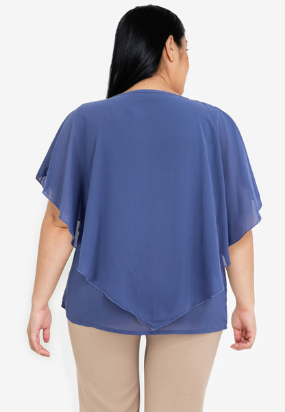 Divina Plus Size Overlay Blouse Top with Neck Lace