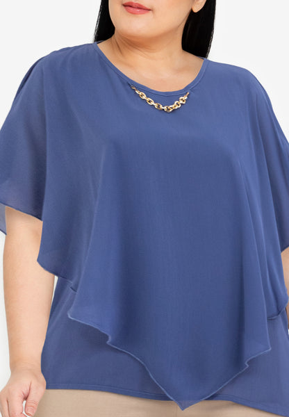 Divina Plus Size Overlay Blouse Top with Neck Lace