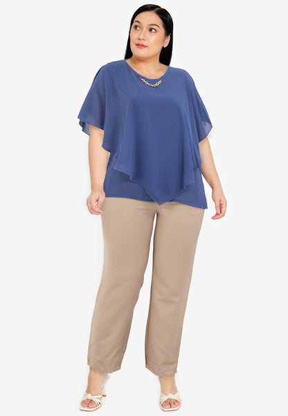 Divina Plus Size Overlay Blouse Top with Neck Lace