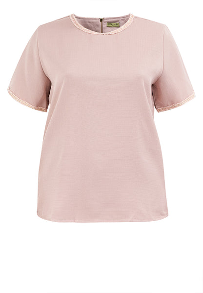 Divina Plus Size Tweed Blouse Top with Trimmings