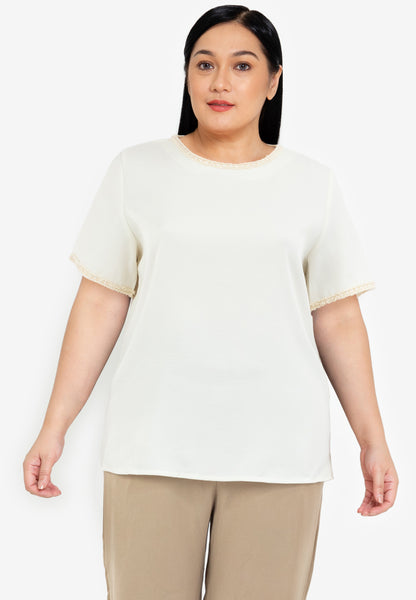 Divina Plus Size Tweed Blouse Top with Trimmings