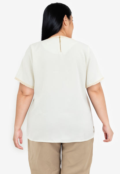 Divina Plus Size Tweed Blouse Top with Trimmings