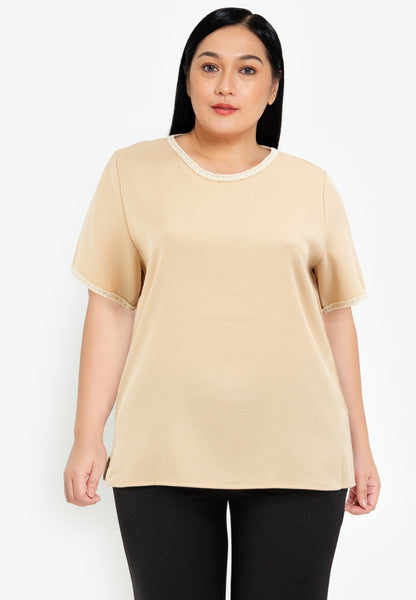 Divina Plus Size Tweed Blouse Top with Trimmings