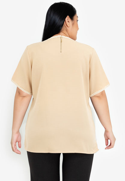 Divina Plus Size Tweed Blouse Top with Trimmings