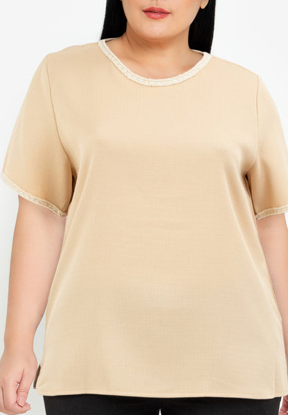 Divina Plus Size Tweed Blouse Top with Trimmings