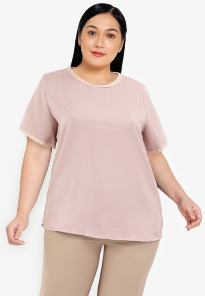 Divina Plus Size Tweed Blouse Top with Trimmings