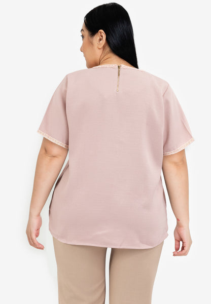 Divina Plus Size Tweed Blouse Top with Trimmings