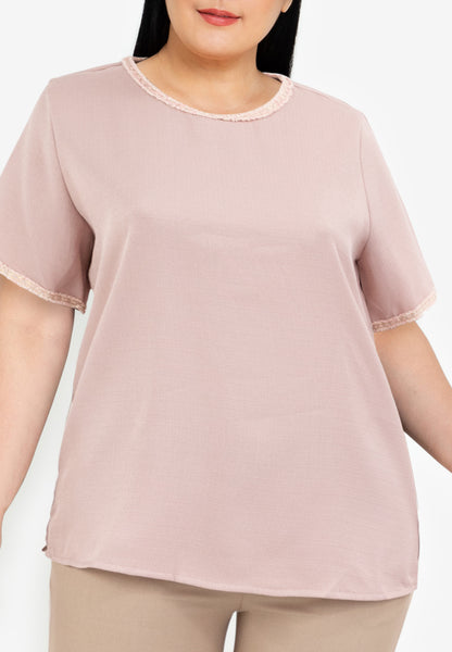 Divina Plus Size Tweed Blouse Top with Trimmings