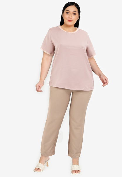 Divina Plus Size Tweed Blouse Top with Trimmings