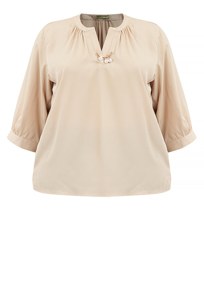 Divina Plus Size V-Neck Detachable Brooch Pin Blouse Top