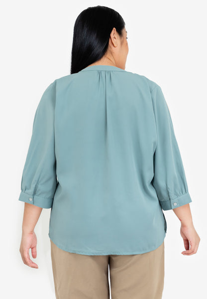 Divina Plus Size V-Neck Detachable Brooch Pin Blouse Top