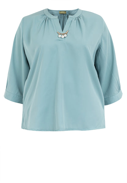Divina Plus Size V-Neck Detachable Brooch Pin Blouse Top