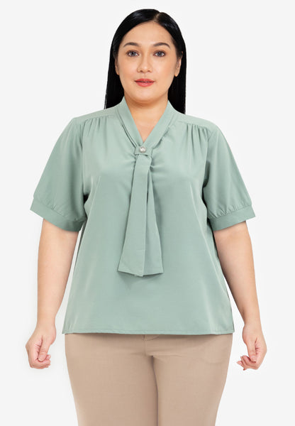 Divina Plus Size Slip-in Frill Pearl Detail Blouse Top