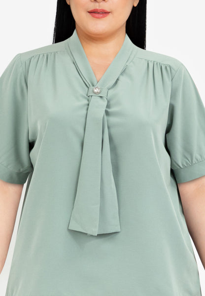 Divina Plus Size Slip-in Frill Pearl Detail Blouse Top