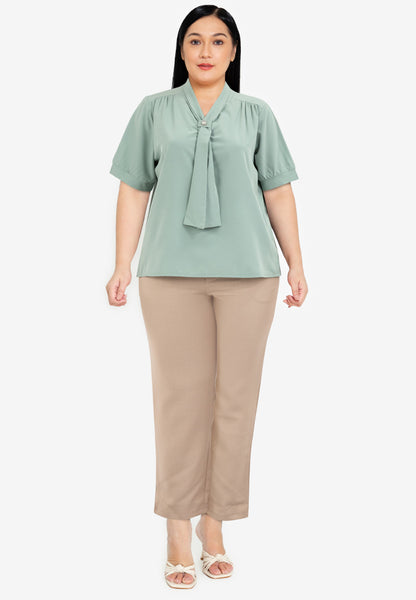 Divina Plus Size Slip-in Frill Pearl Detail Blouse Top