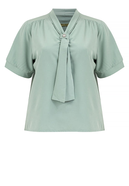 Divina Plus Size Slip-in Frill Pearl Detail Blouse Top