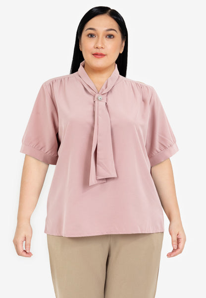 Divina Plus Size Slip-in Frill Pearl Detail Blouse Top