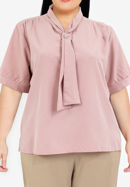 Divina Plus Size Slip-in Frill Pearl Detail Blouse Top
