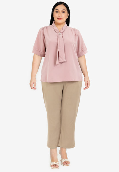 Divina Plus Size Slip-in Frill Pearl Detail Blouse Top