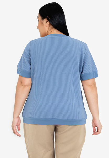 Divina Plus Size Textured Fabric V-neck Decorative Tie Detail Blouse Top