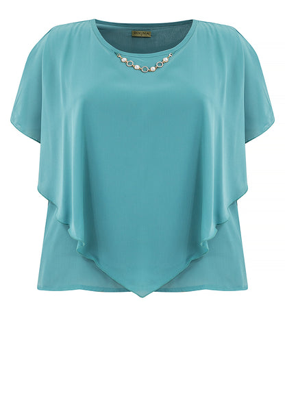 Divina Plus Size Flowy Overlay Blouse With Necklace Korean Top