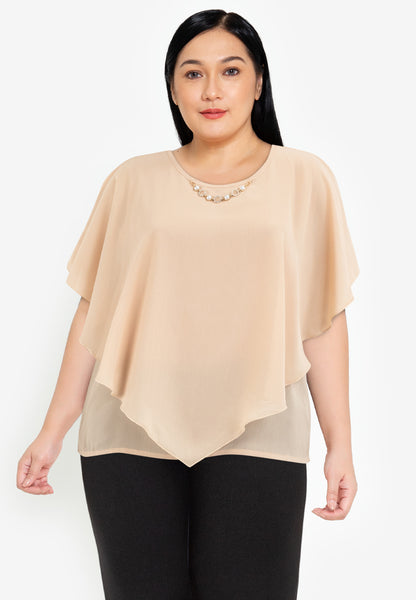 Divina Plus Size Flowy Overlay Blouse With Necklace Korean Top