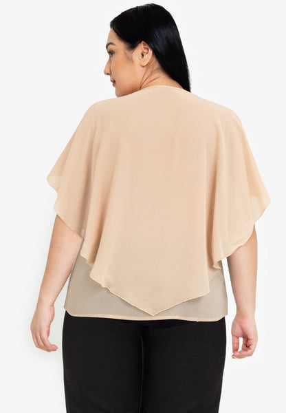Divina Plus Size Flowy Overlay Blouse With Necklace Korean Top