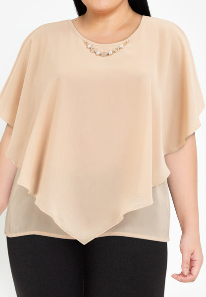 Divina Plus Size Flowy Overlay Blouse With Necklace Korean Top
