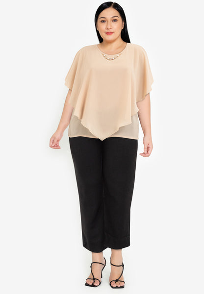 Divina Plus Size Flowy Overlay Blouse With Necklace Korean Top