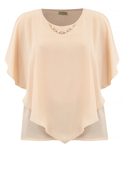 Divina Plus Size Flowy Overlay Blouse With Necklace Korean Top