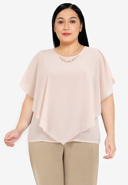 Divina Plus Size Flowy Overlay Blouse With Necklace Korean Top