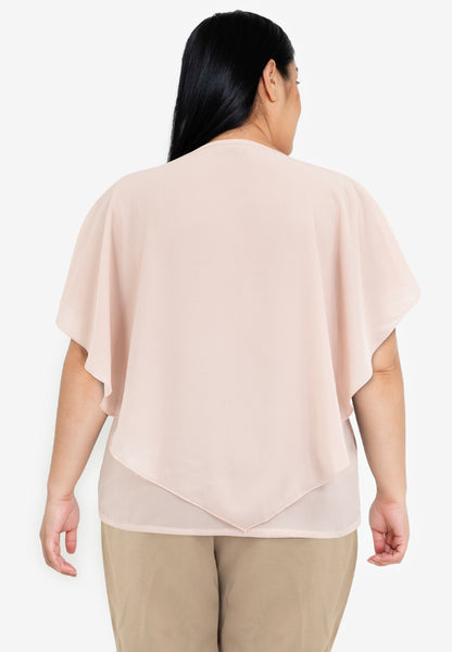 Divina Plus Size Flowy Overlay Blouse With Necklace Korean Top