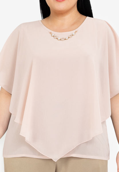Divina Plus Size Flowy Overlay Blouse With Necklace Korean Top