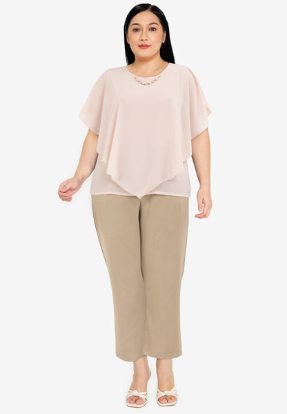 Divina Plus Size Flowy Overlay Blouse With Necklace Korean Top