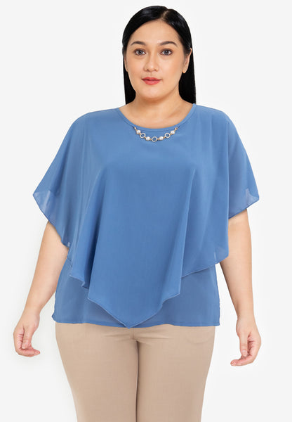 Divina Plus Size Flowy Overlay Blouse With Necklace Korean Top