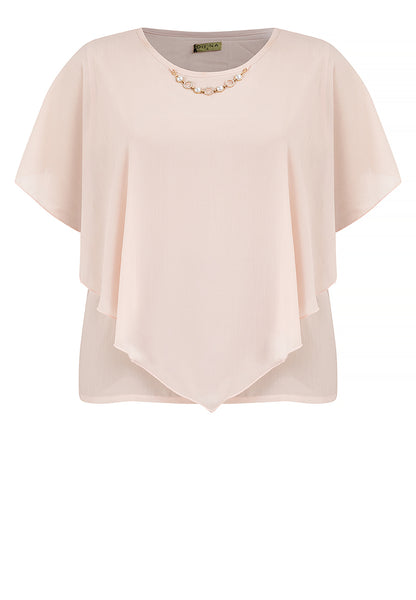 Divina Plus Size Flowy Overlay Blouse With Necklace Korean Top