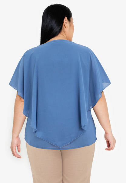 Divina Plus Size Flowy Overlay Blouse With Necklace Korean Top