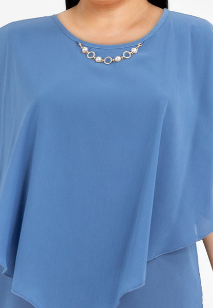 Divina Plus Size Flowy Overlay Blouse With Necklace Korean Top