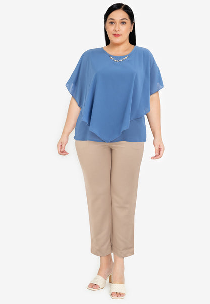 Divina Plus Size Flowy Overlay Blouse With Necklace Korean Top
