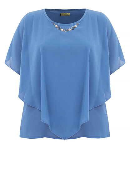 Divina Plus Size Flowy Overlay Blouse With Necklace Korean Top