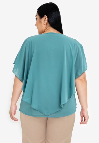 Divina Plus Size Flowy Overlay Blouse With Necklace Korean Top
