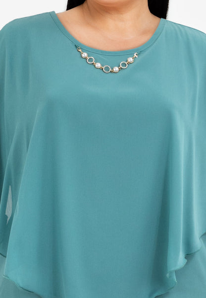 Divina Plus Size Flowy Overlay Blouse With Necklace Korean Top