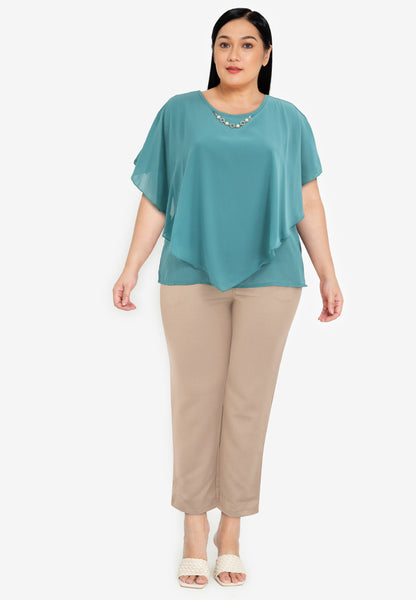 Divina Plus Size Flowy Overlay Blouse With Necklace Korean Top